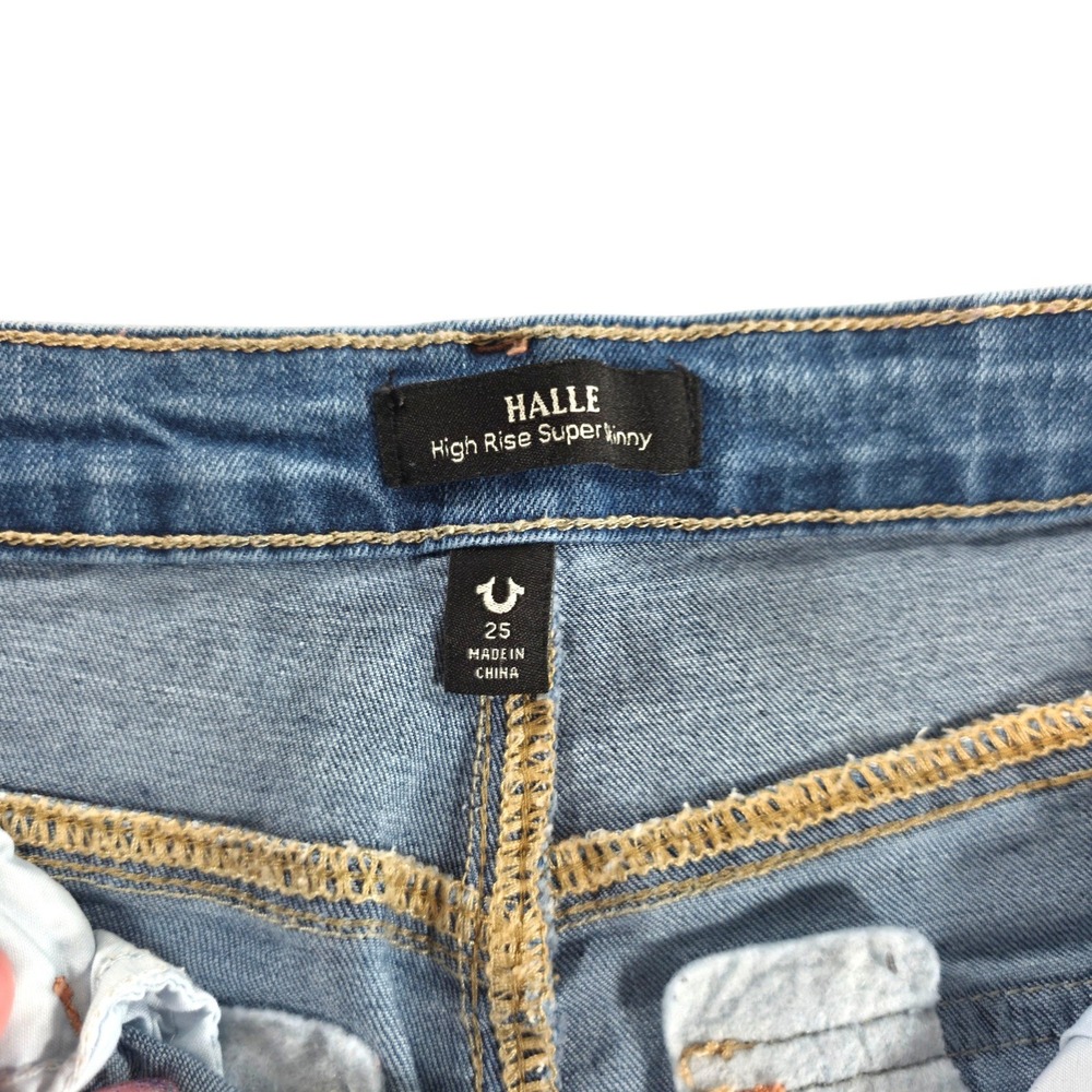 True Religion Halle High Rise Super Skinny Raw Hem Flap Pocket Blue Jeans 25 - Picture 7 of 11